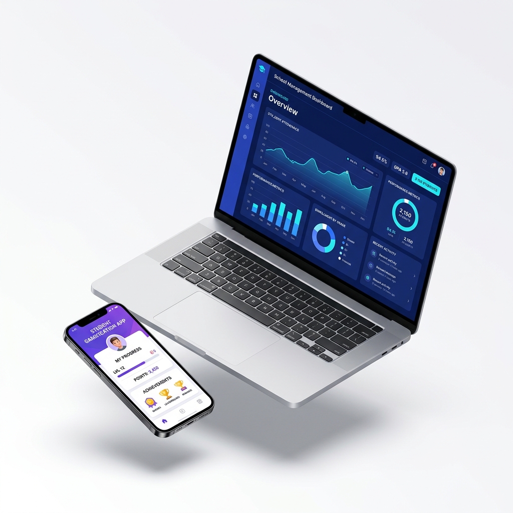 Mockup de la plataforma Rylvi en laptop y celular